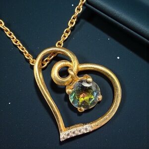 Chuck Clemency STS 925 Silver Vermeil MYSTIC TOPAZ Heart Pendant Necklace 20in.